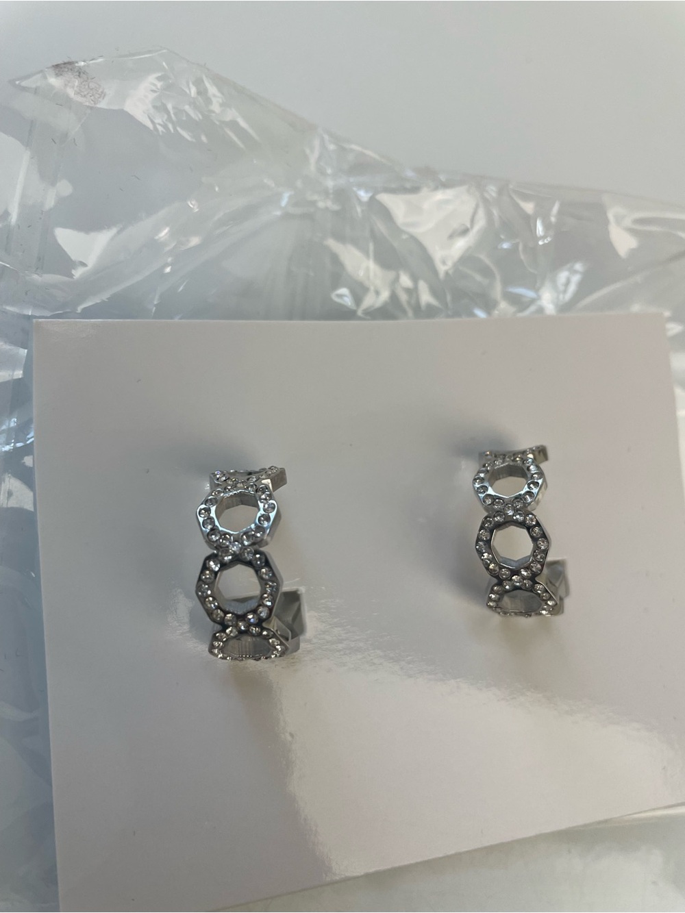 Silver Crystal Link Hoop Earrings - Women Jewelry